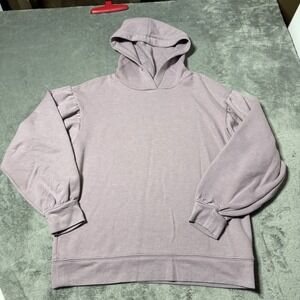 Madewell Pleat-Sleeve Shrunken Hoodie Sweatshirt Women's Size Small Purple‎